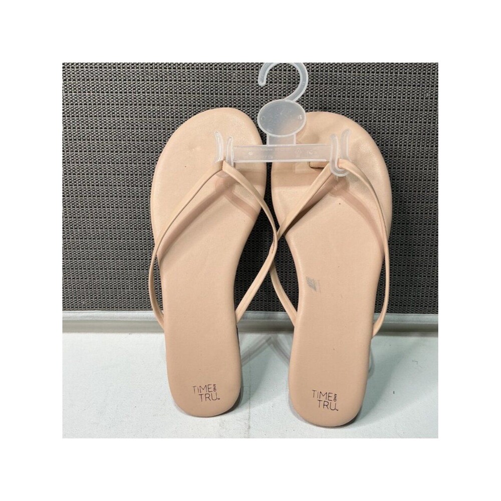 Time And Tru Womens Nude Slip-On Flip-Flop Sandals Size 10W